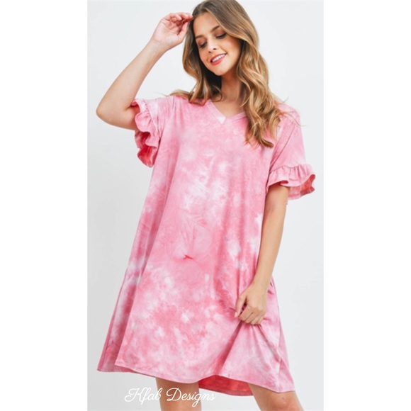 ❤️LAST 1! V Neck Tie Due Ruffle Sleeves Pocket Dress - Picture 2 of 5